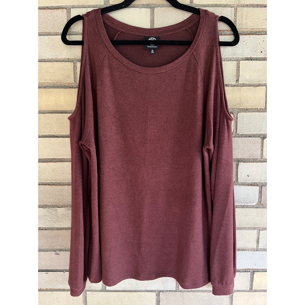 Bobeau Burgundy Cold Shoulder Sweater Long Sleeve Knit Top Size Medium